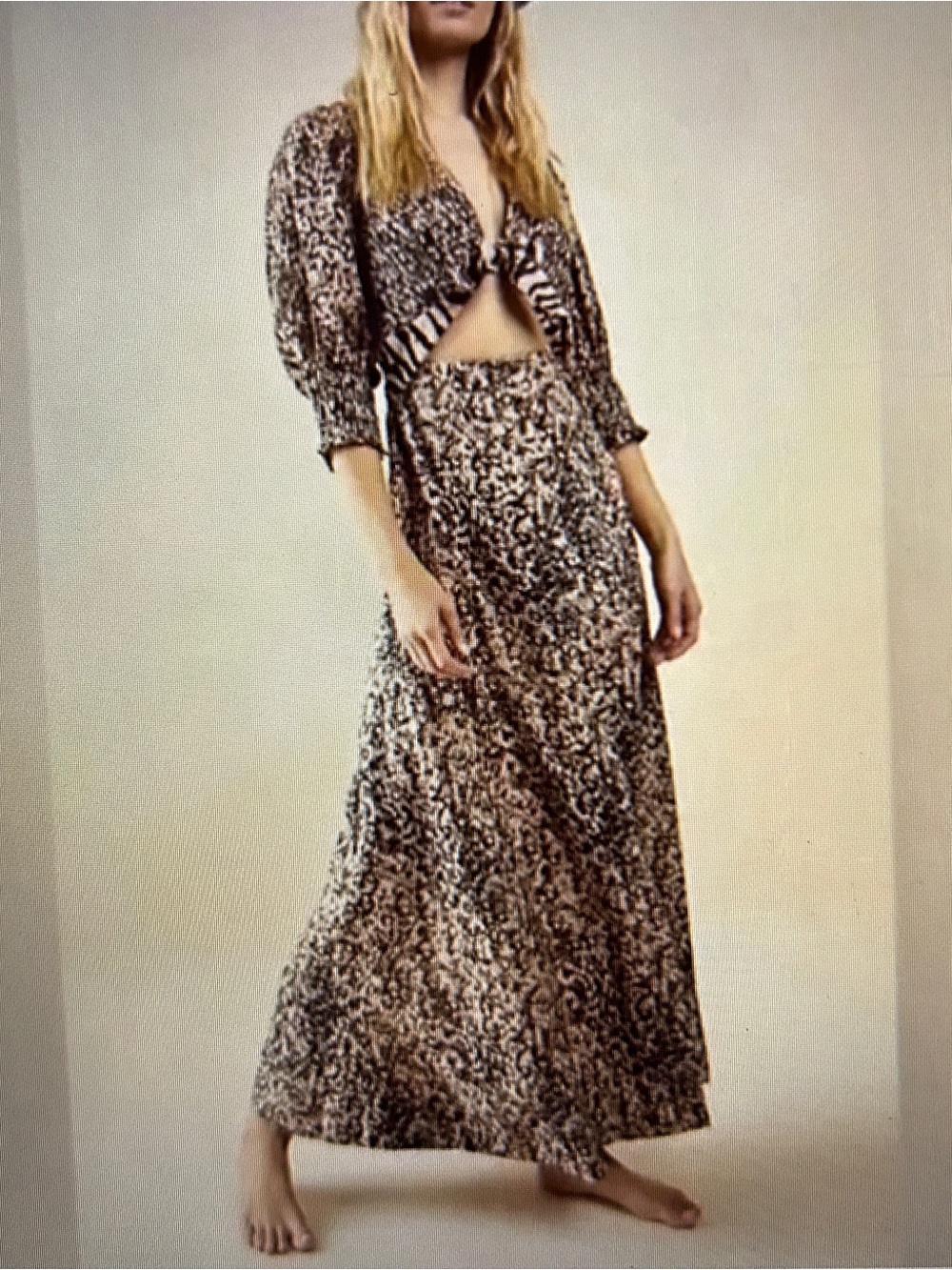 FREE PEOPLE String Of Hearts Animal Print Puff Sleeve Maxi Dress Front Cut Out